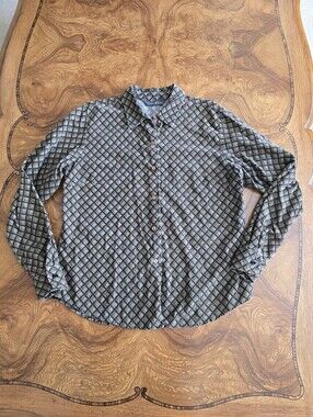 Copper Key Olive And Brown Diamond Pattern Corduroy Button Up Shirt Womens L